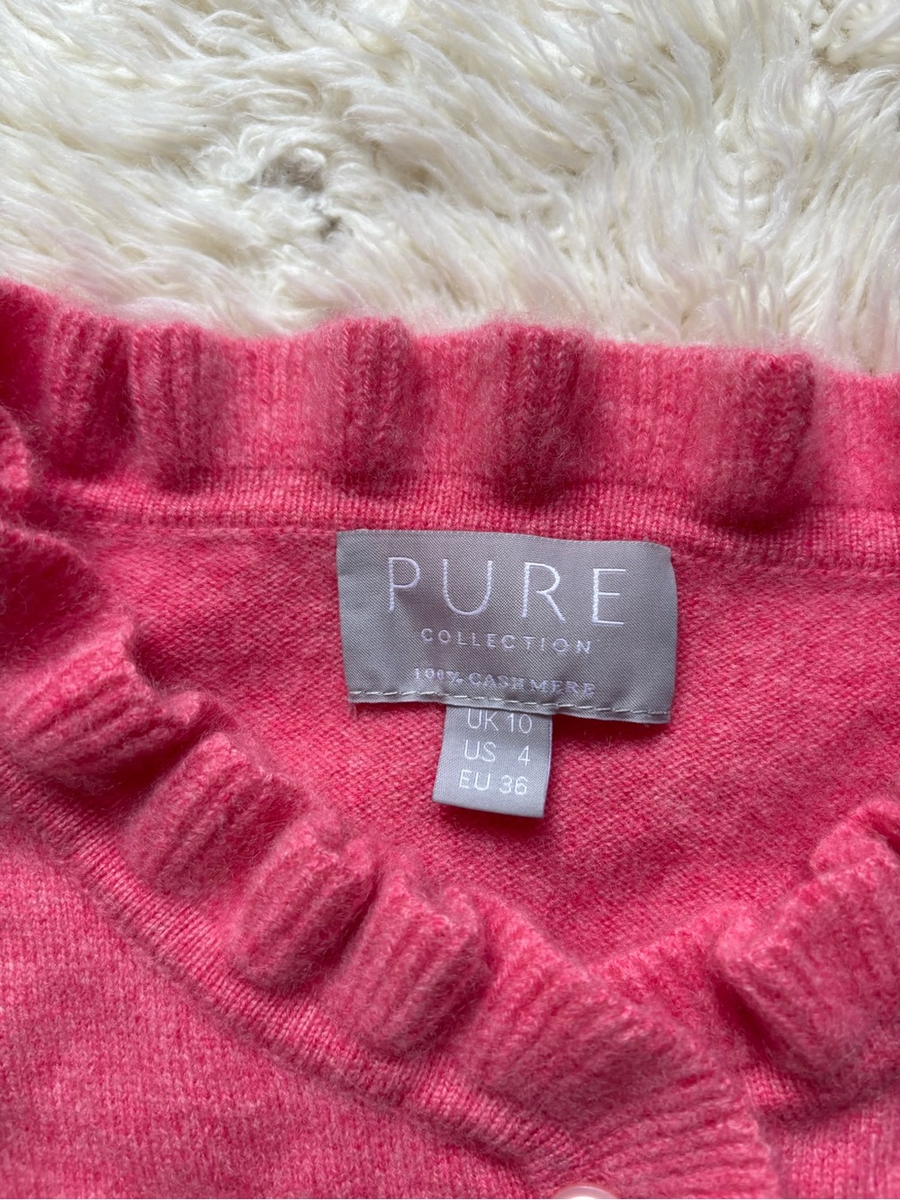 Pure Collection Pink Ruffle-Trim Cashmere Cardigan - Picture 2 of 13